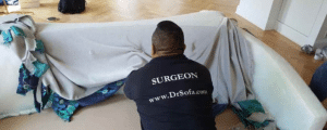 Emergency sofa disassembly and reassembly service in a narrow NYC hallway