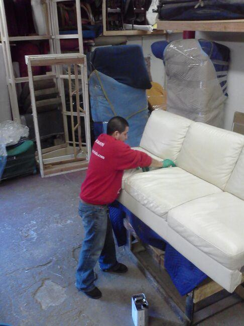 White Leather Sofa to be Disassembled