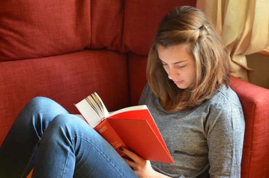 studying on sofa