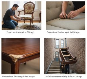 Antique velvet armchair reupholstery and wood joint repair in Chicago IL.