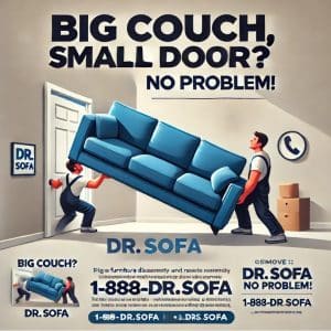 Professional sofa disassembly service for a sectional couch in a narrow hallway.