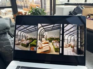 Custom upholstered sofa in New York designer home